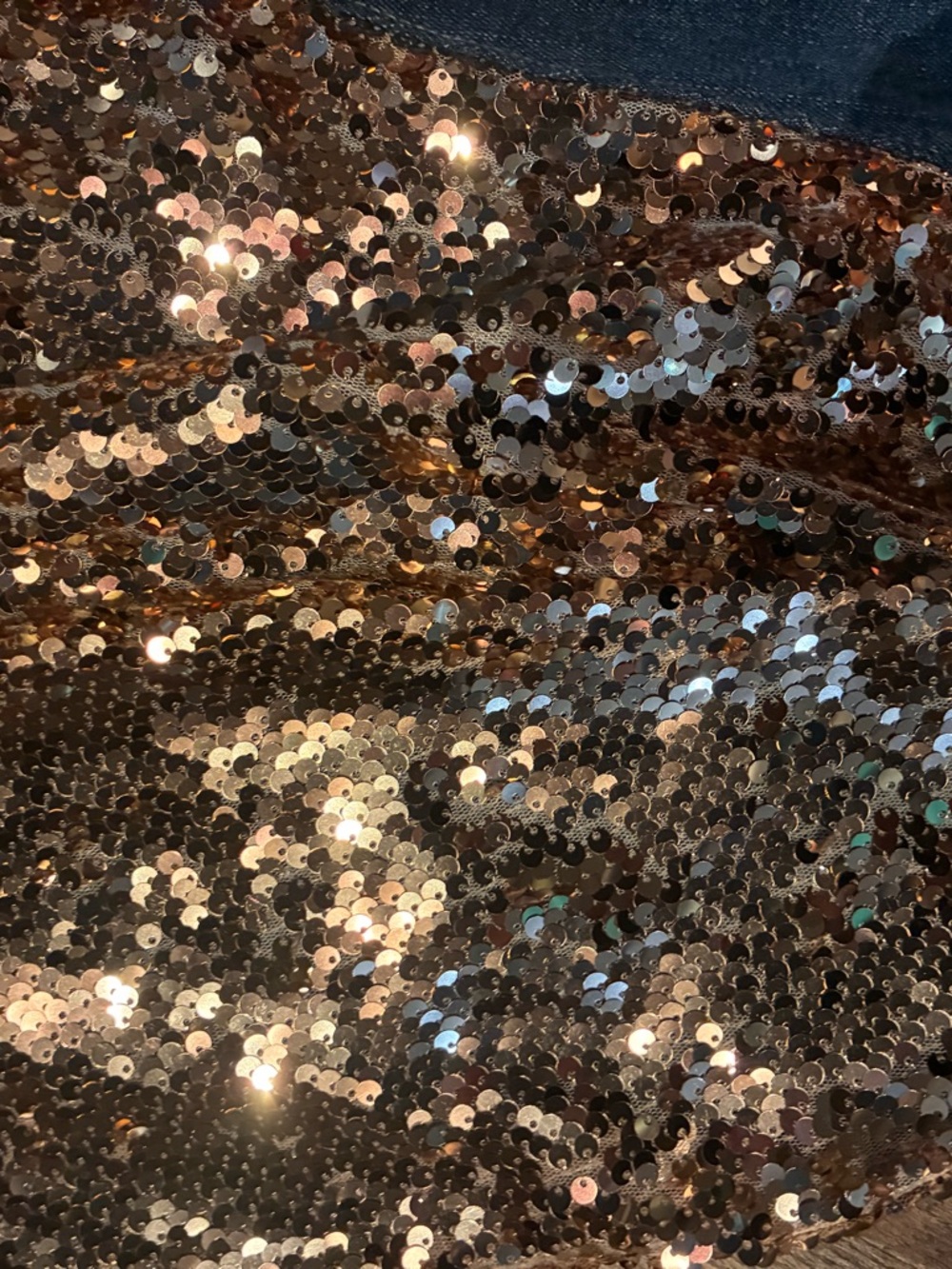 Blue Denim Flare Jeans with Bronze Sequin Insets - Picture 6 of 7